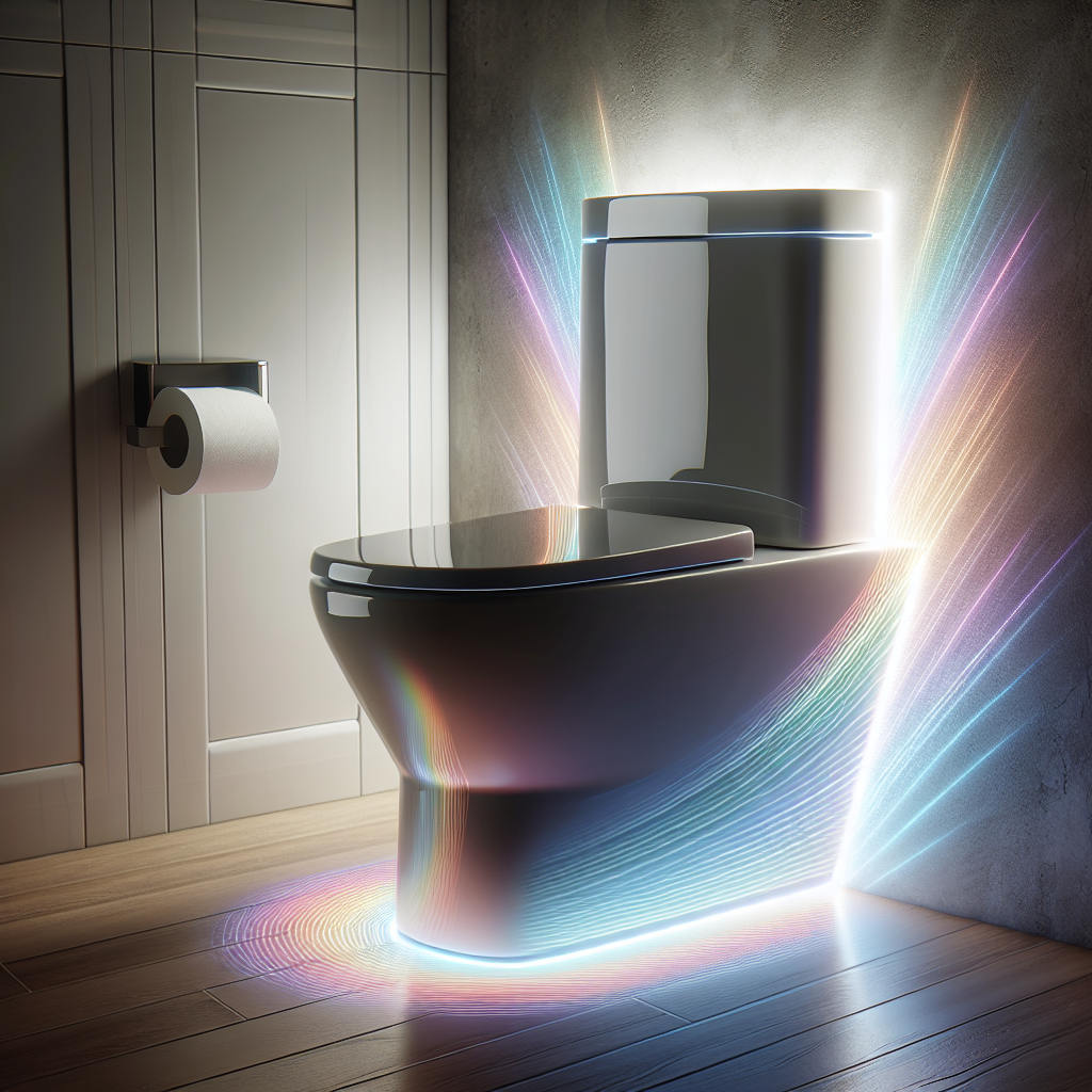 Modern toilet with colorful LED backlight in a bathroom.