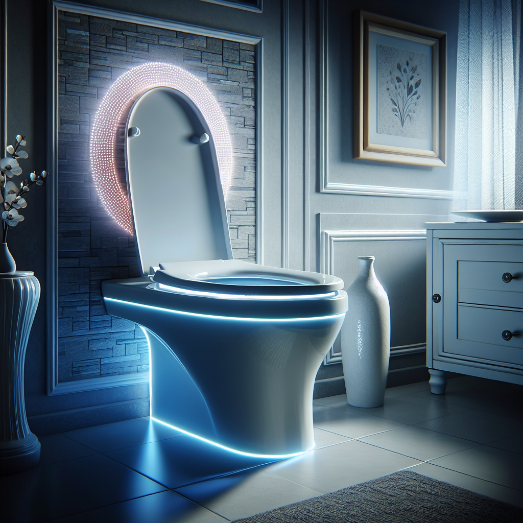 Modern toilet with colorful LED backlighting in a bathroom