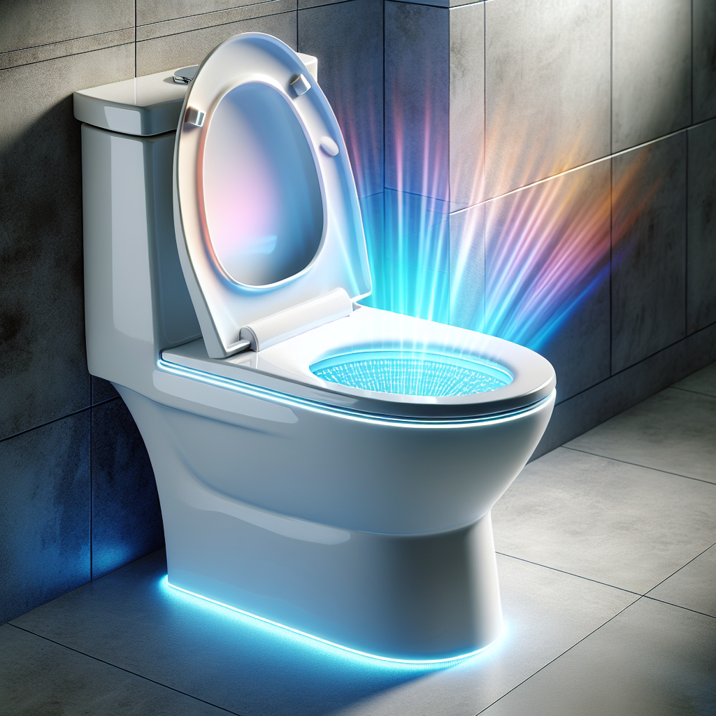 Modern toilet with colorful LED backlight in a bathroom.