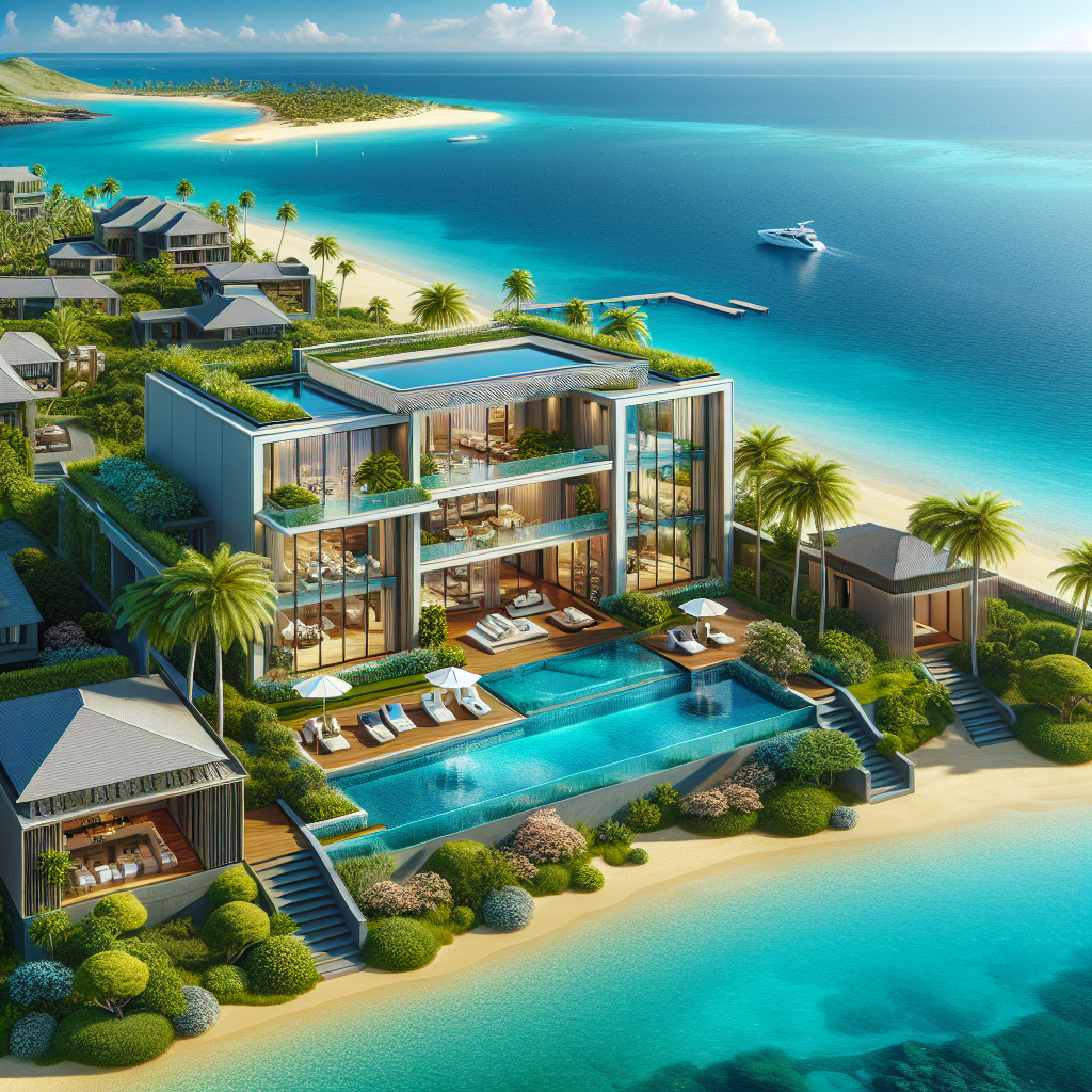 A luxurious beachfront villa in the Canary Islands with modern architecture and lush gardens