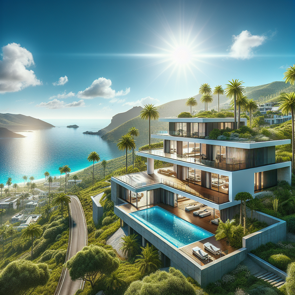 A modern luxury villa on a hillside in Tenerife with an ocean view and infinity pool.