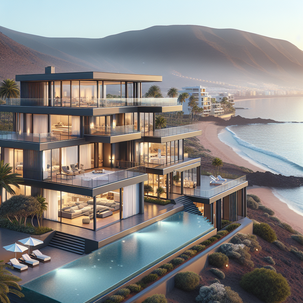 A beachfront villa in Tenerife with ocean views and lush greenery.
