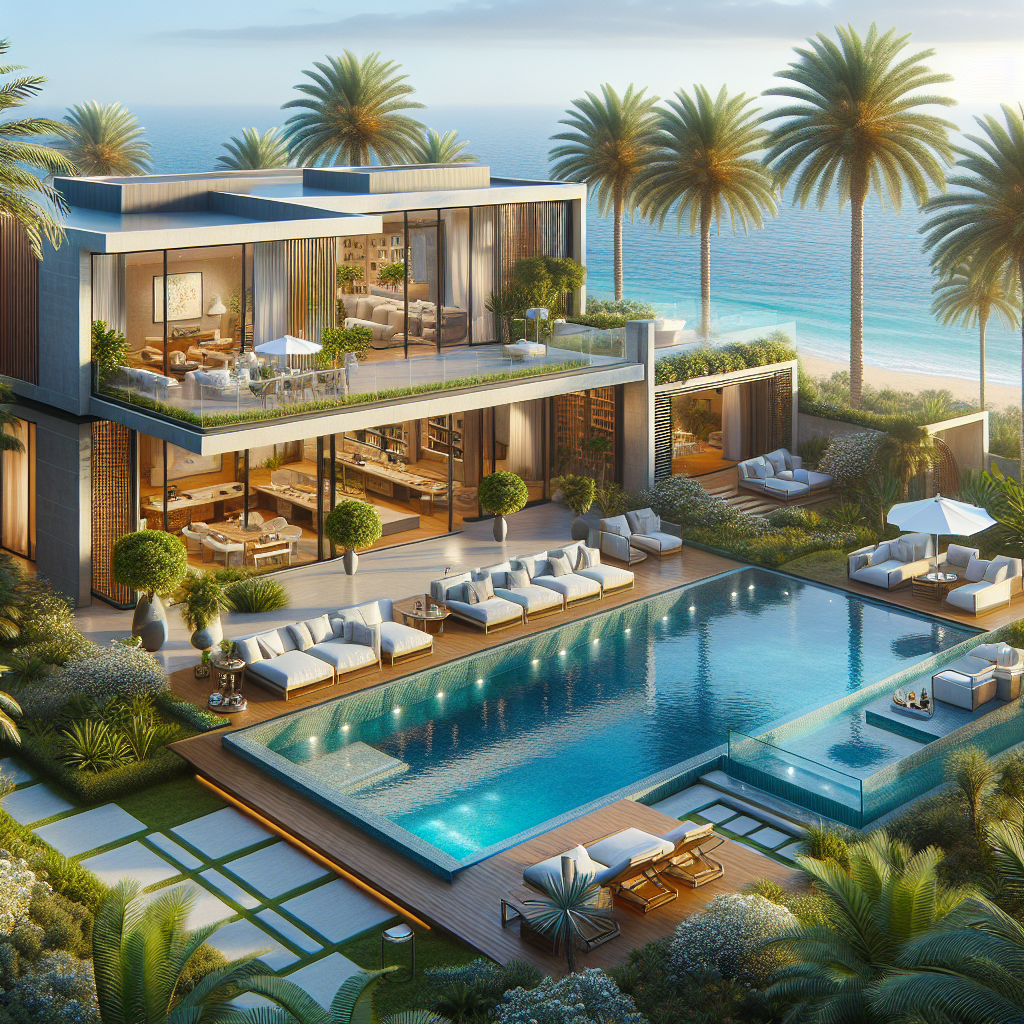 Luxury villa in the Canary Islands with ocean view, tropical gardens, and modern architecture.