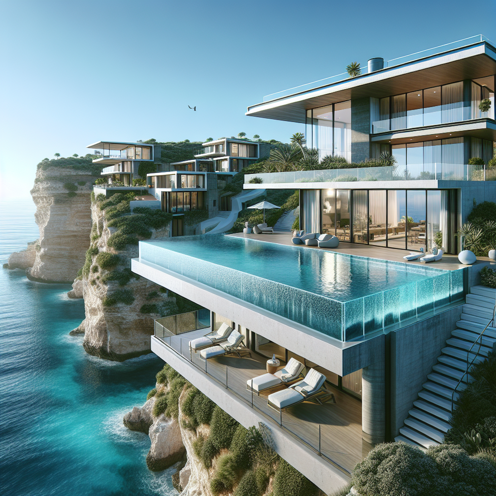 Realistic image of a luxurious seaside villa in Tenerife with panoramic ocean views.