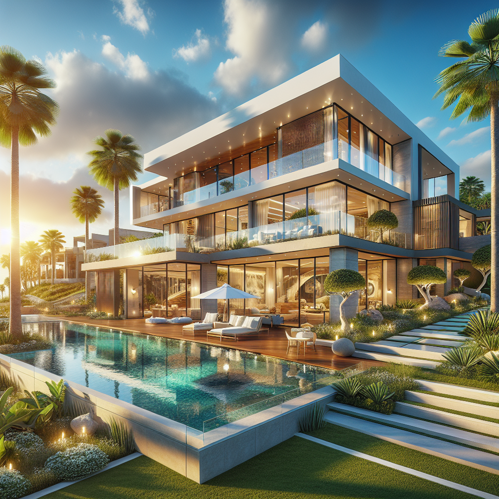 A luxury home in Tenerife with a modern design, beautiful gardens, and a swimming pool.