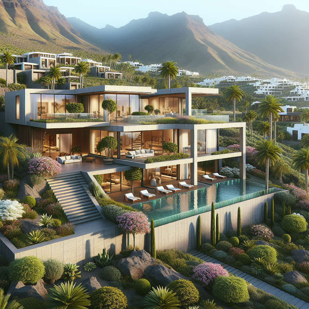 A realistic depiction of luxury estates in Tenerife.