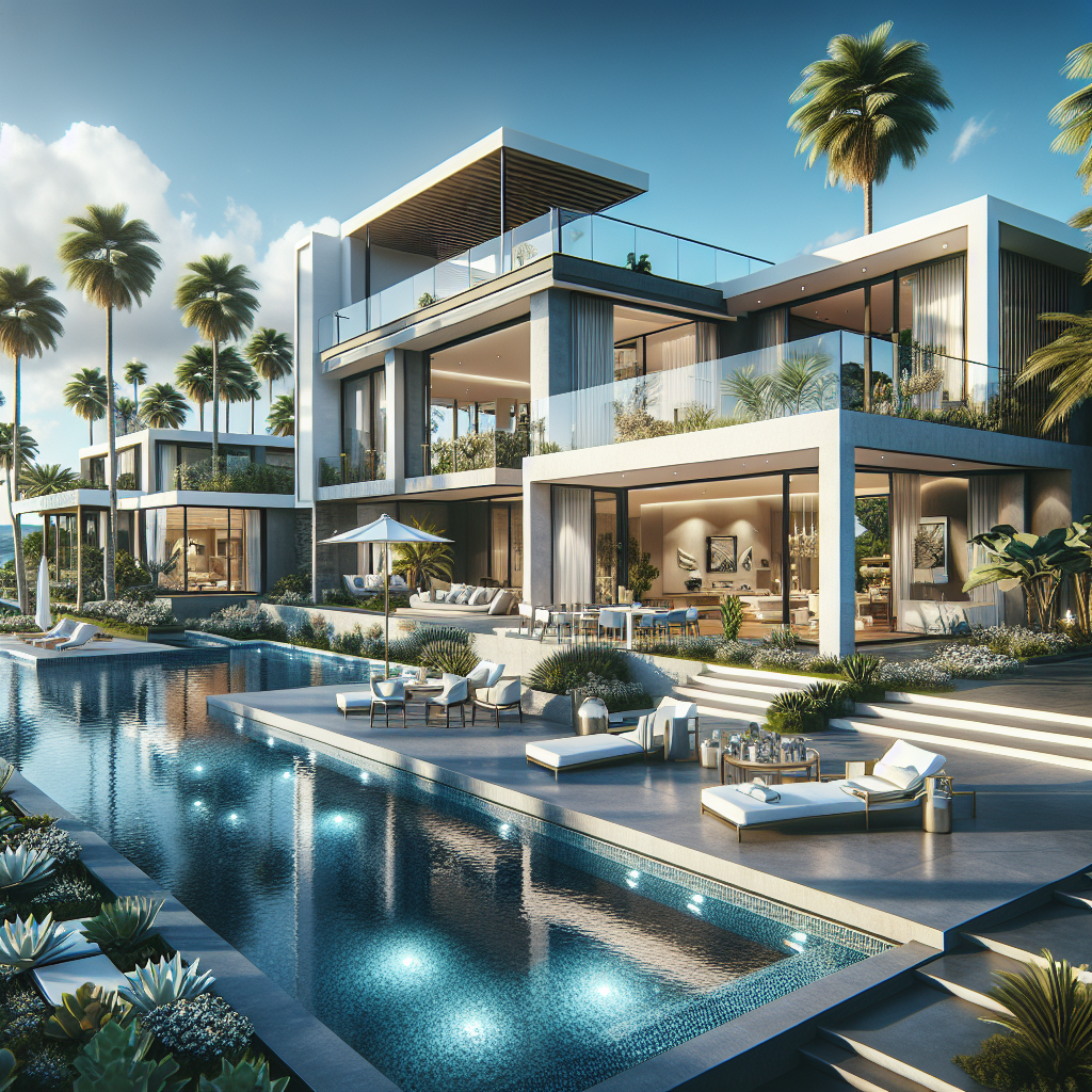 Luxury real estate villa in the Canary Islands with ocean view, swimming pool, and modern design.