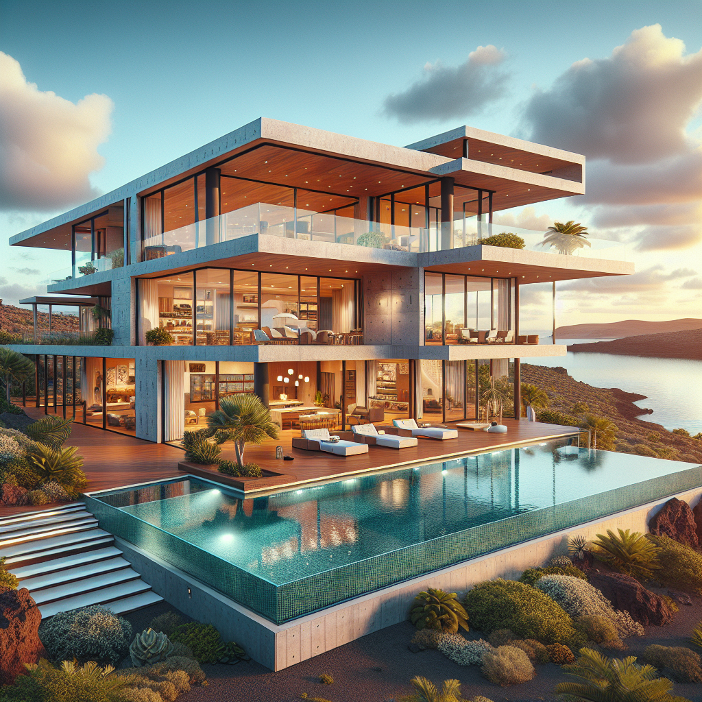 Luxury real estate in the Canary Islands with a modern villa and infinity pool overlooking the ocean.