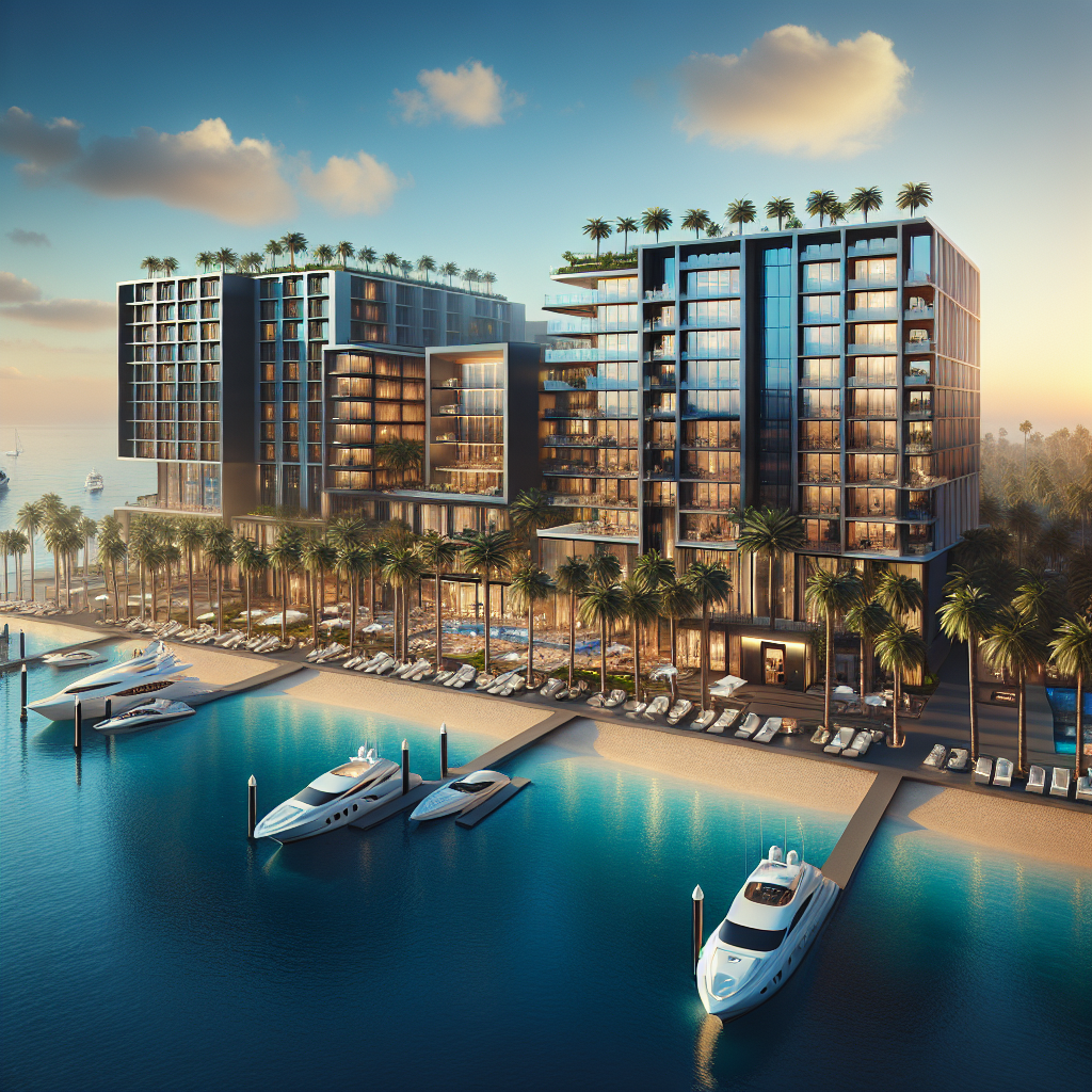 A luxurious hotel by the coastline in Santa Cruz de Tenerife, with palm trees, clear skies, and yachts.