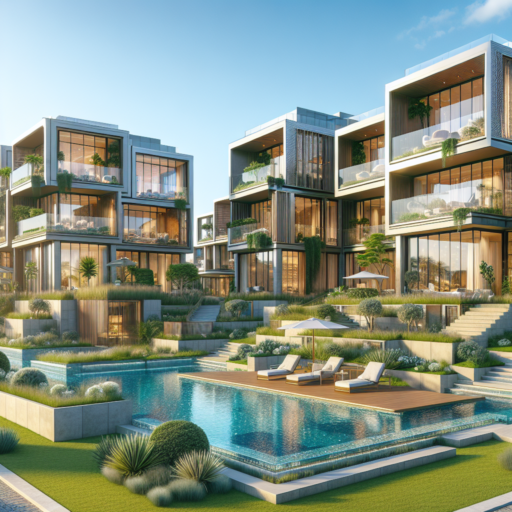 Luxury homes in Santa Cruz de Tenerife with modern architecture, lush gardens, and clear blue skies.