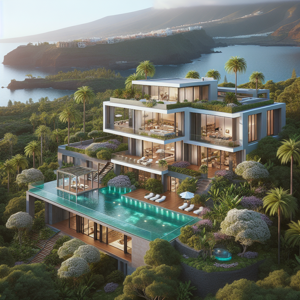 A luxurious modern mansion in Tenerife with an infinity pool and ocean view.