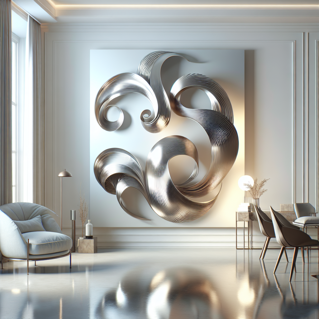 Modern metal art sculpture by Christopher Henderson in a well-lit home interior, showcasing the art as the centrepiece of the room.