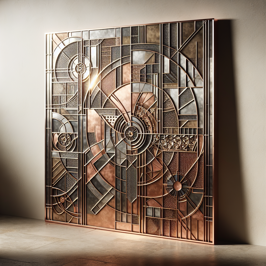 Contemporary metal wall art by Christopher Henderson from Modern Elements Metal Art, displaying intricate patterns and polished metal surfaces.