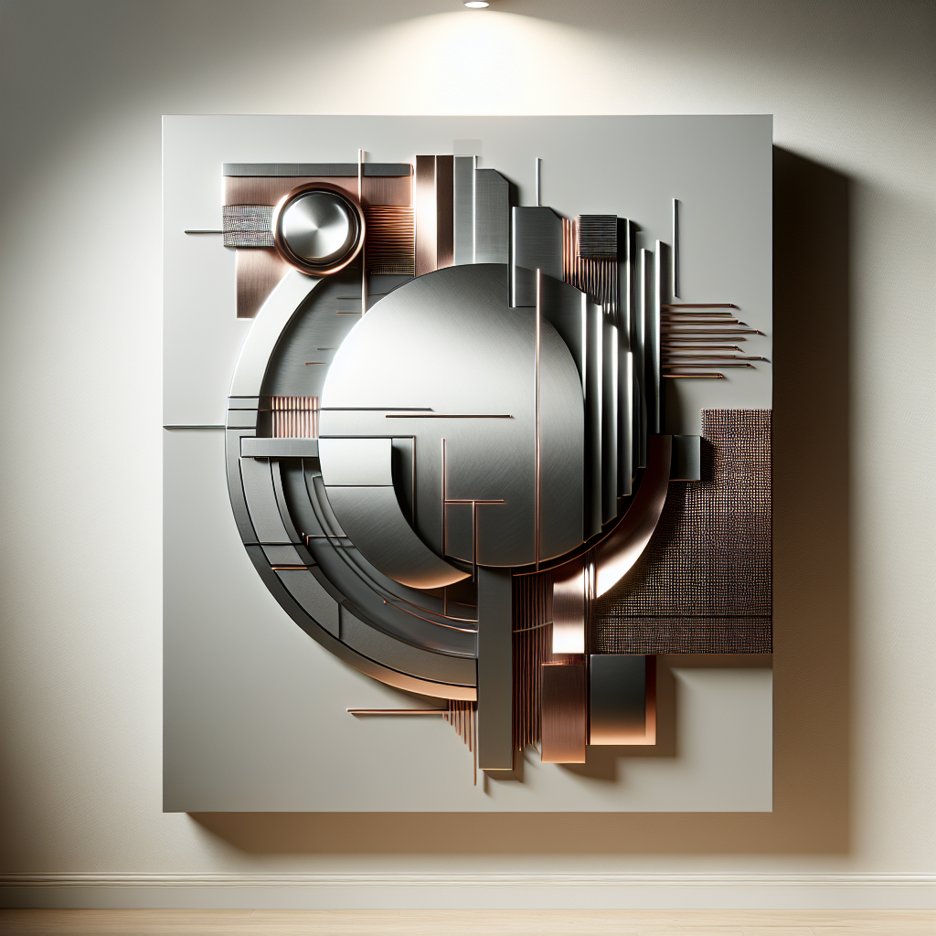 Modern metal wall art piece by Christopher Henderson with soft lighting and a sophisticated mood.