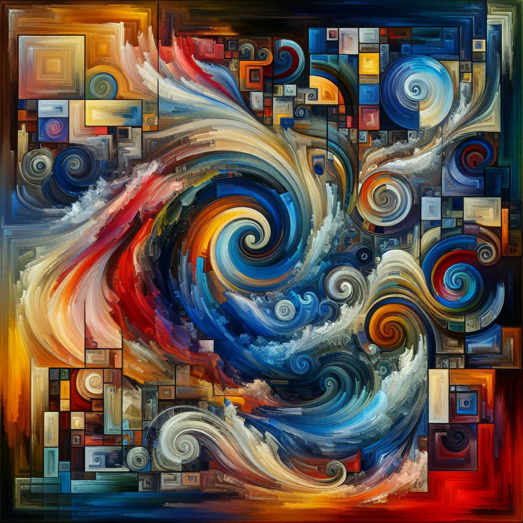 A realistic abstract painting inspired by vivid colors and intricate patterns.