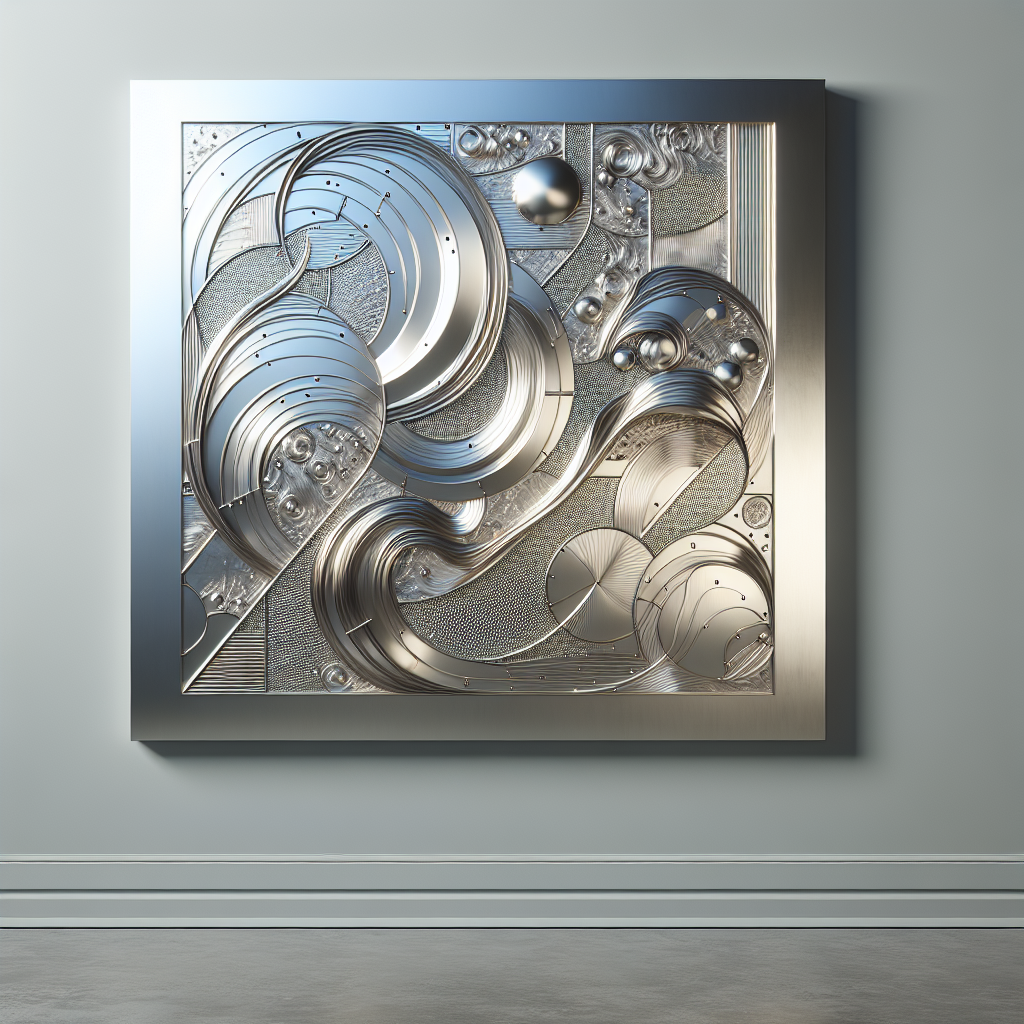 A realistic silver wall art piece with intricate metallic textures and fine details, featuring modern and sophisticated design.