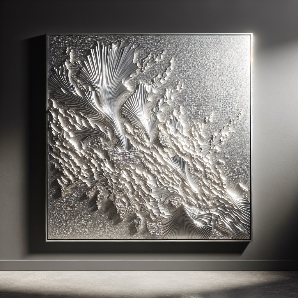 A realistic depiction of silver wall art in a modern interior setting.