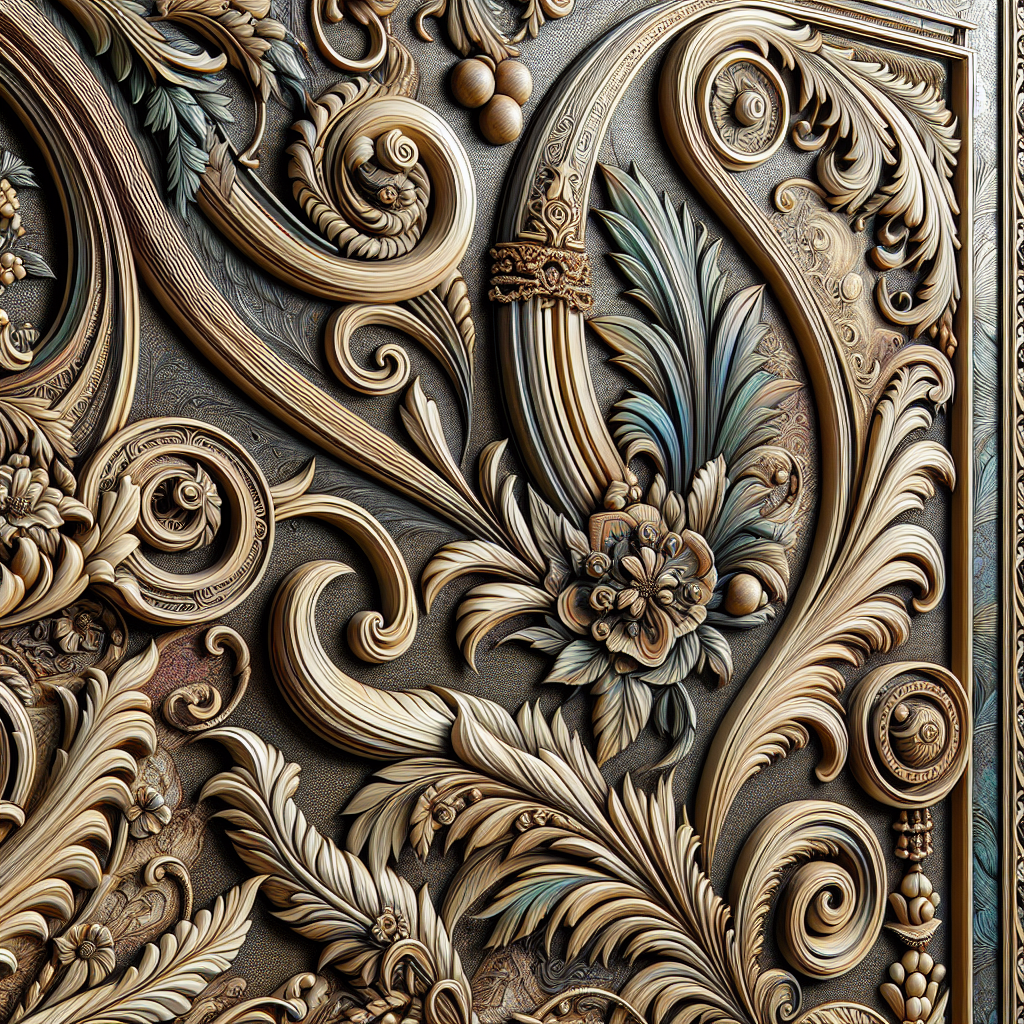 Wall art panels with intricate textures and detailed designs in a realistic style.