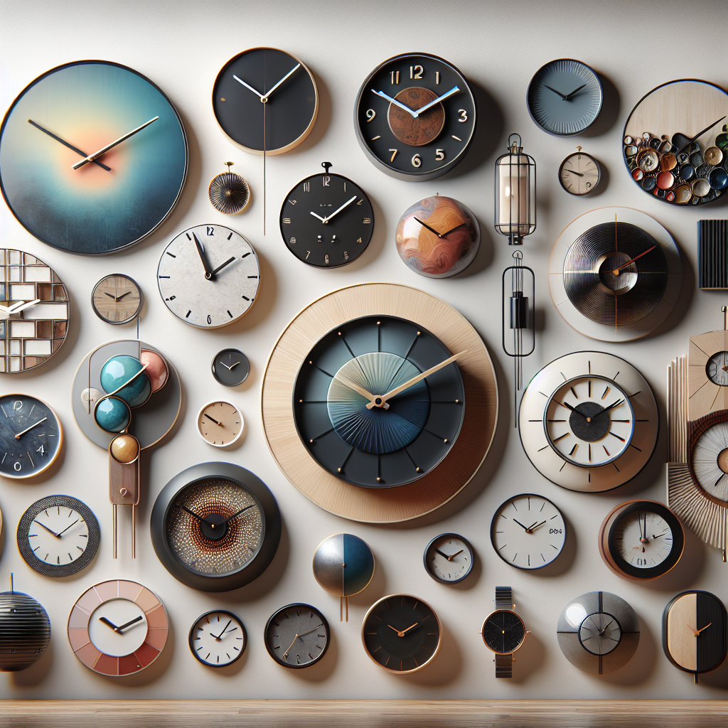 A collection of modern clocks showcased in a realistic style.
