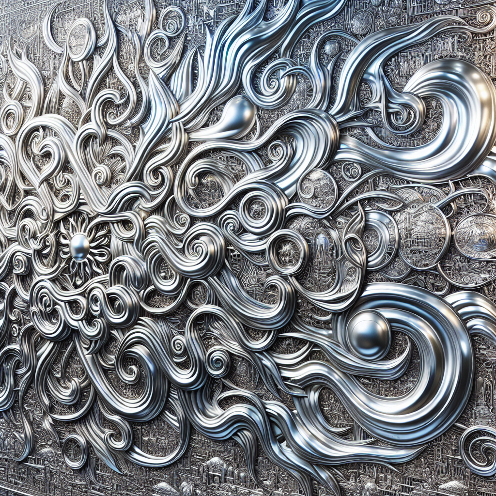 A realistic image of a large piece of detailed metal wall art.