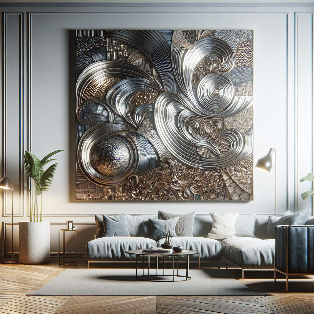 Realistic large metal wall art in a modern living space.