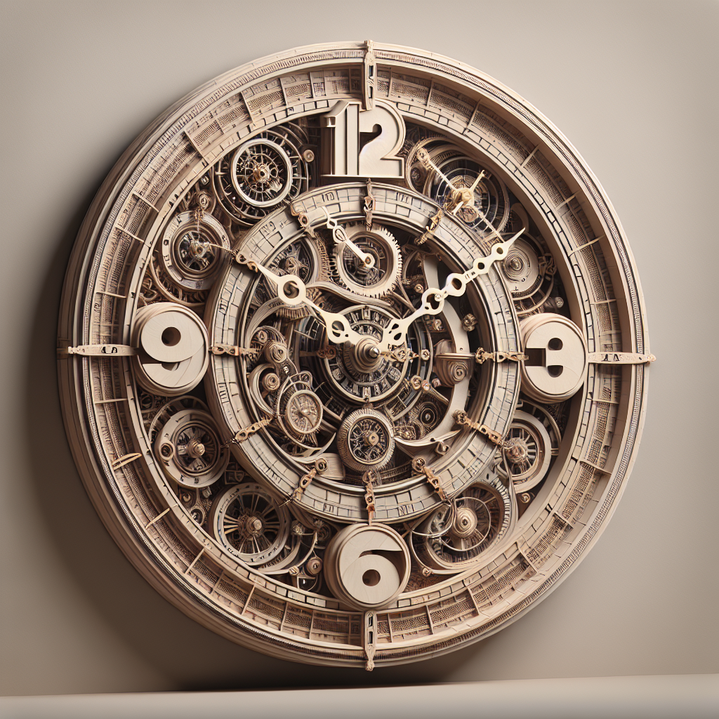 A realistic large wall clock with intricate design and clear numerals.