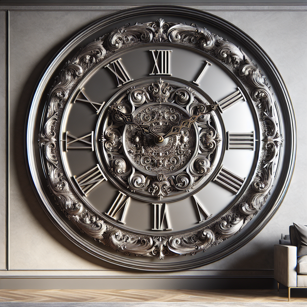 Realistic depiction of a large wall clock in a modern interior.