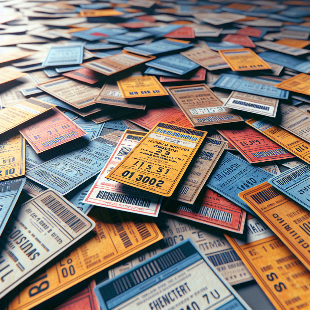 A collection of event tickets scattered on a surface in a realistic style.