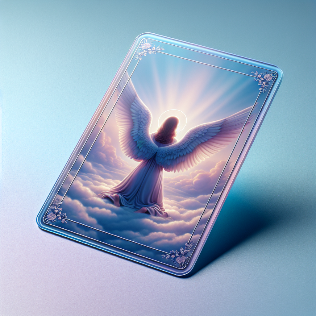 A beautifully designed prayer card with a serene background and spiritual imagery.