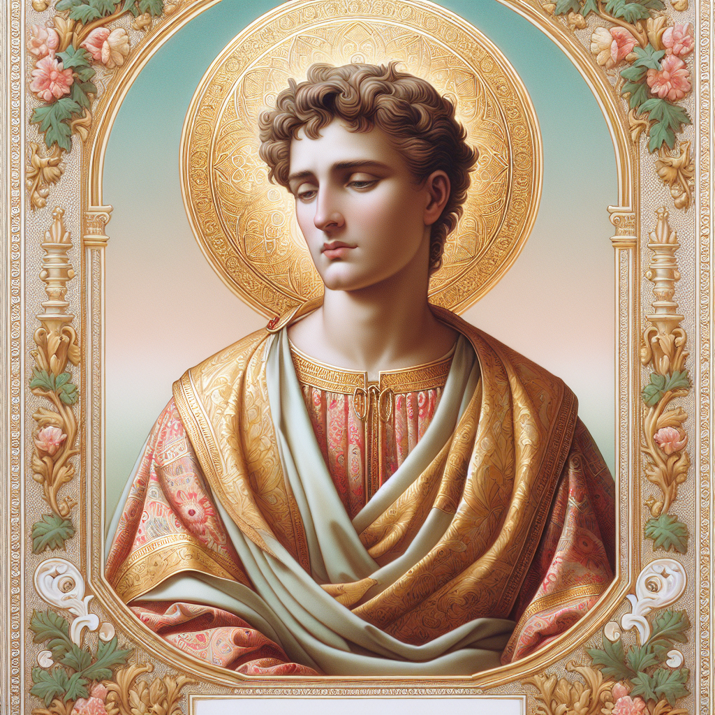 A realistic saint prayer card with a detailed portrait of a saint and ornate design.