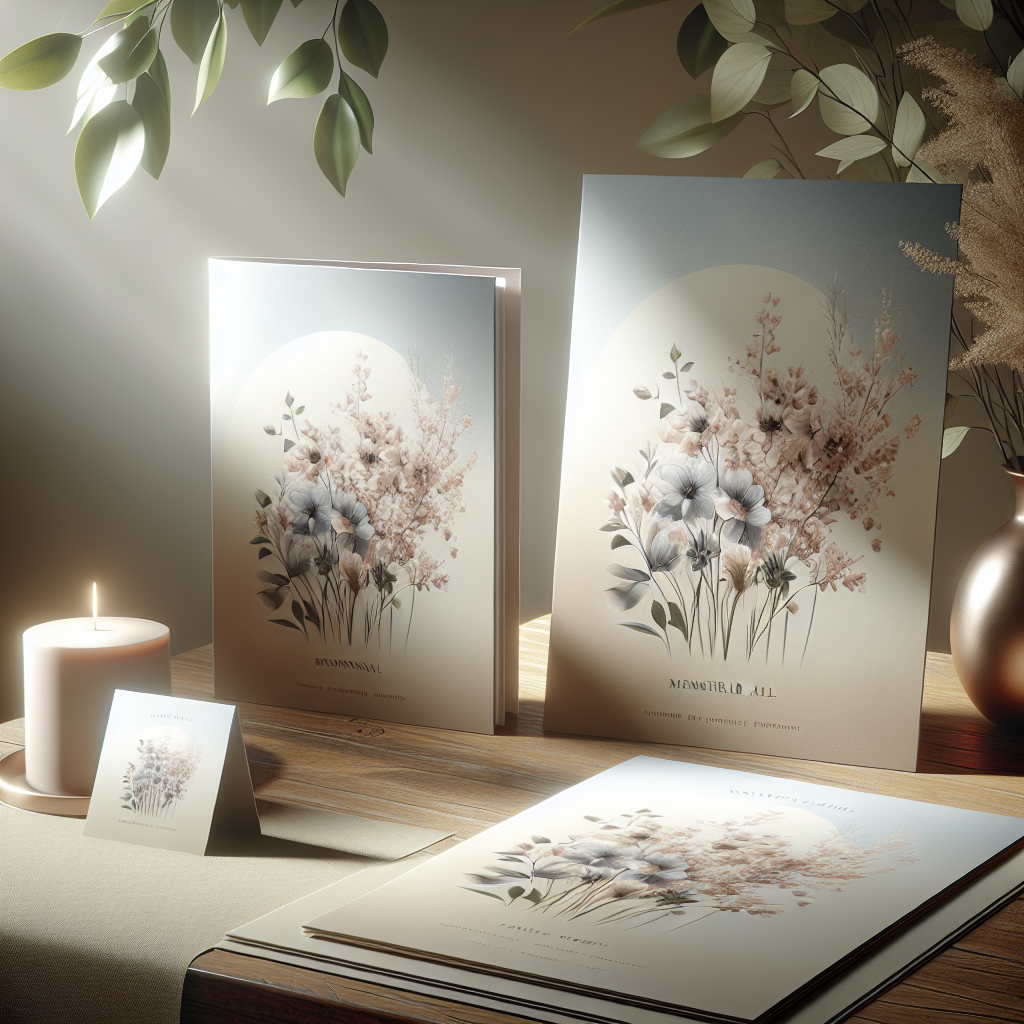 A realistic scene of a funeral program and memorial cards on a wooden table in natural light.