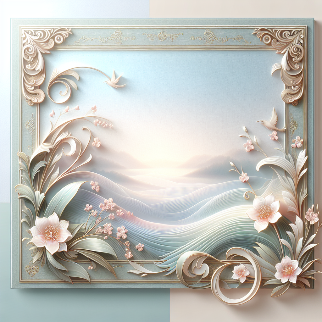 A realistic image of a beautifully crafted memorial card with delicate floral borders and soft pastel colors.