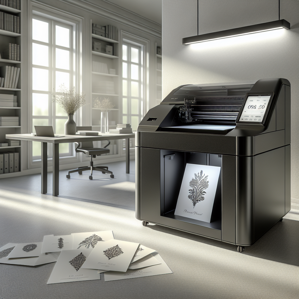 High-quality funeral card printer in an elegant office setting.