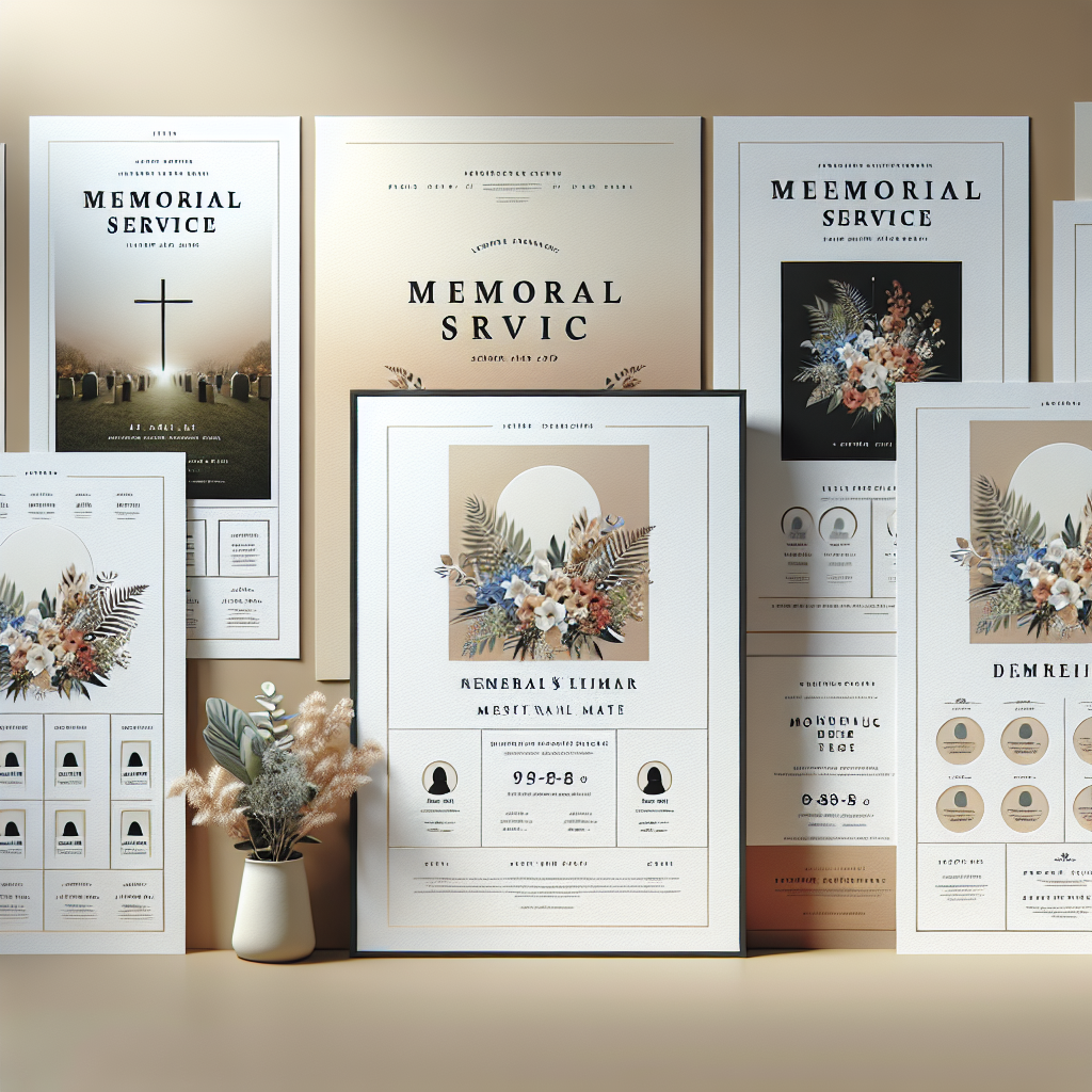 A variety of free memorial service poster templates in different designs and styles.