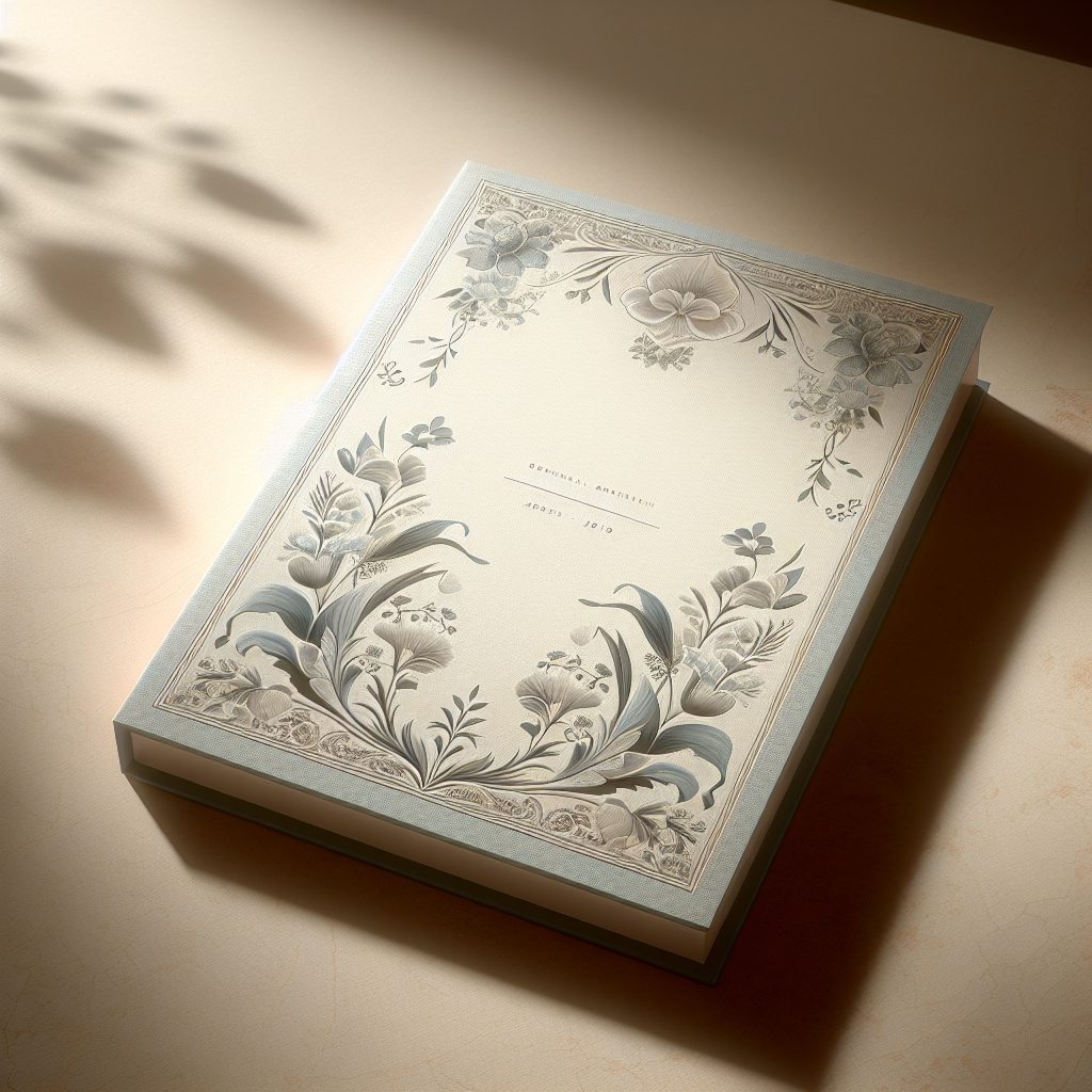 A well-crafted funeral program with floral motifs on a textured table.