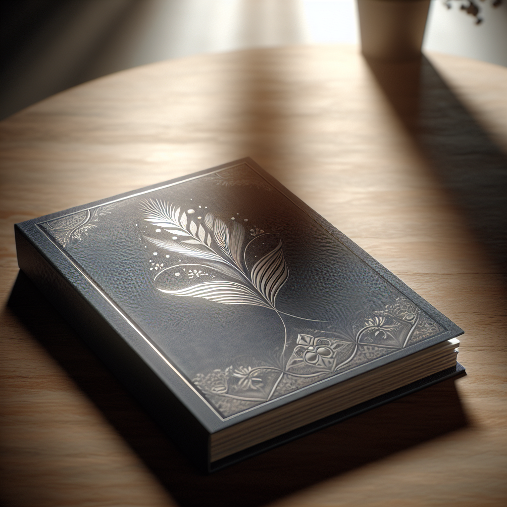 A realistic image of a funeral booklet on a wooden table, emphasizing quality and respect, with soft ambient lighting.