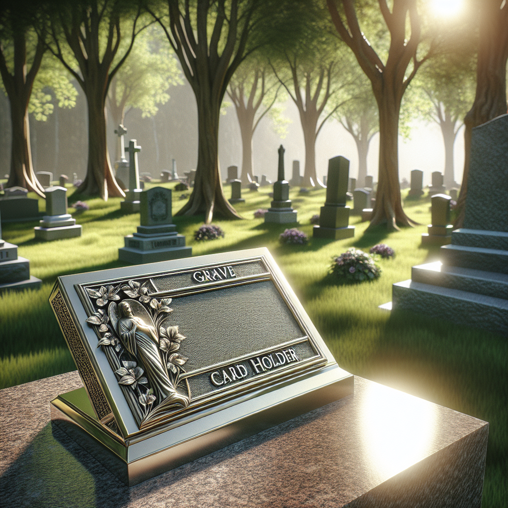 A realistic grave memorial card holder at a cemetery.