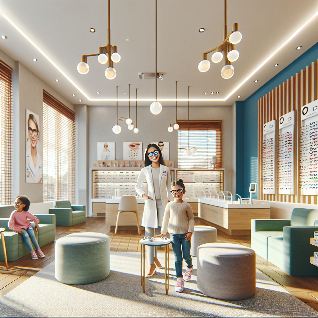 Interior of a Baby Bonus approved optical shop with child-friendly decor and displays of children's glasses.