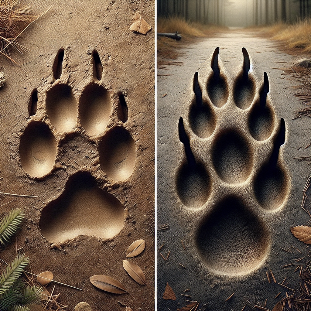 Comparison of dog prints and bobcat prints in a natural setting.