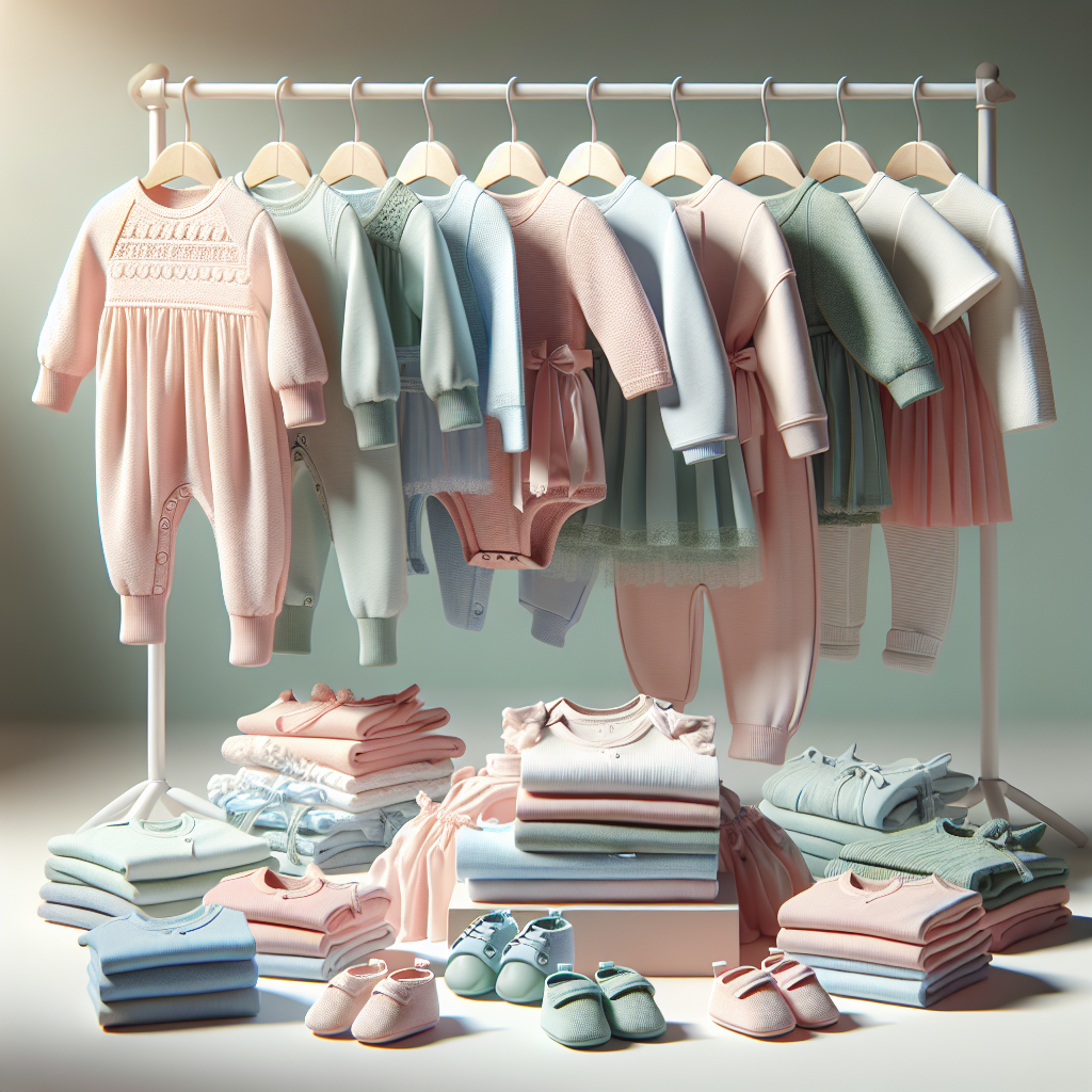 An assortment of H&M baby clothes displayed on a table or racks emphasizing the quality, style, and colorfulness.