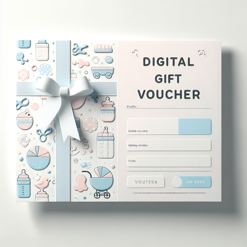 A realistic depiction of a Mothercare e Gift Voucher with a modern design and baby icons.