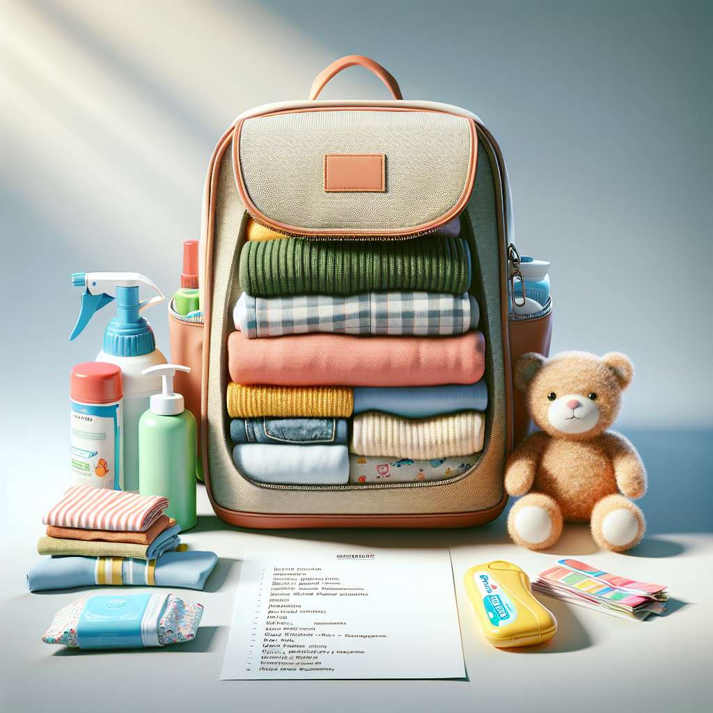 Essential items packed for childcare in Singapore, including clothing, hygiene products, and comfort items neatly arranged near a colorful backpack.