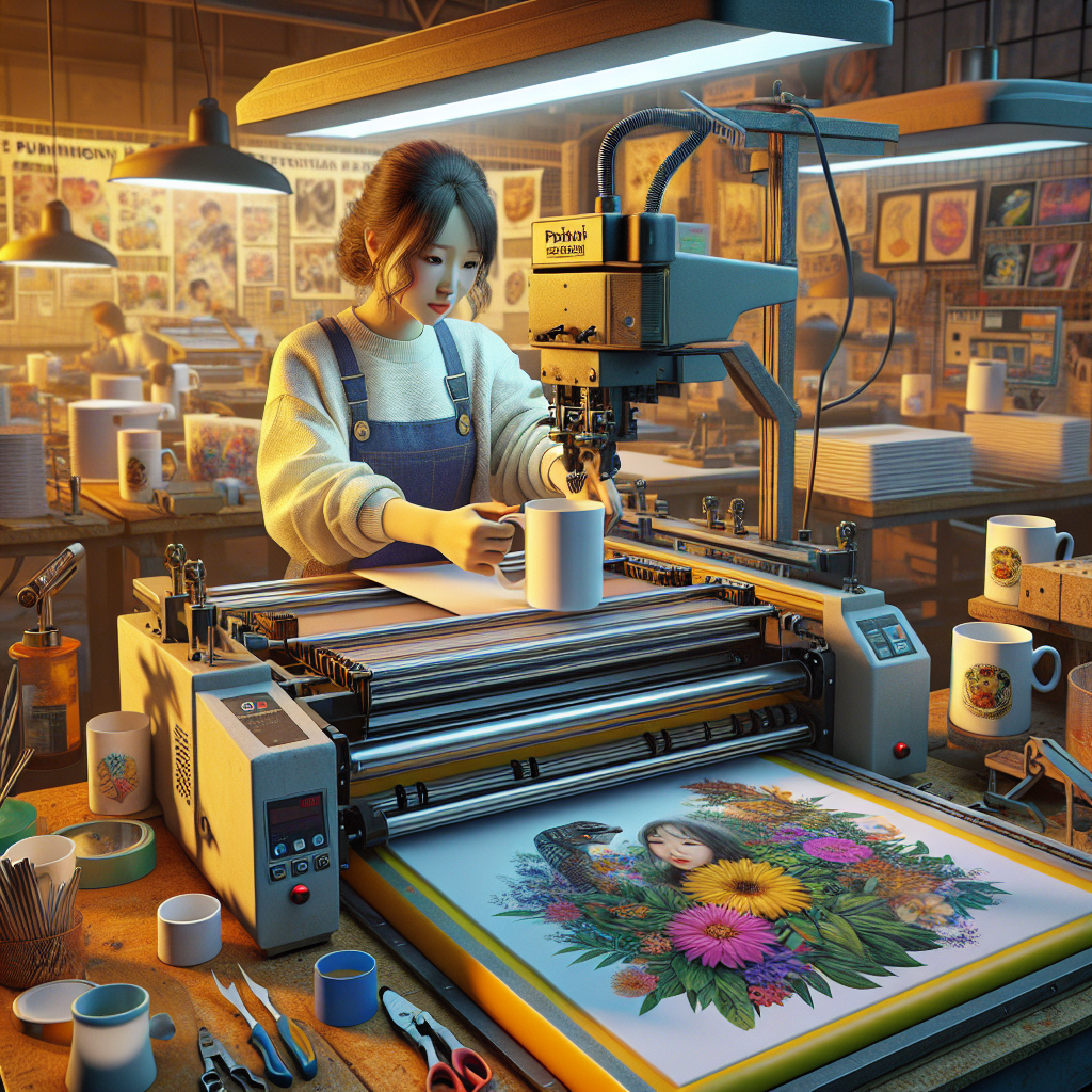 Mug printing workshop with different printing methods being demonstrated.