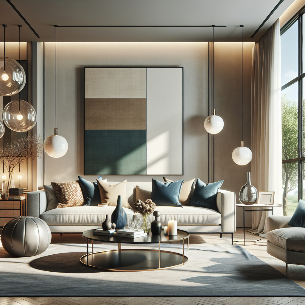 A modern living room interior with minimalist and contemporary decor.