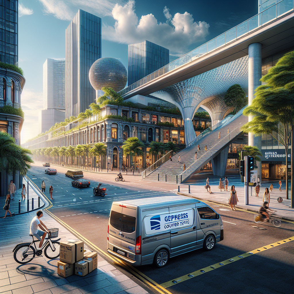 J&T Express delivery van on a busy Singaporean street.