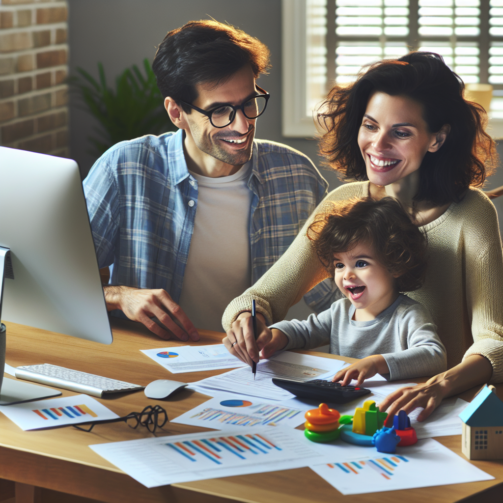 Family discussing financial plans related to the Baby Bonus Program at home.