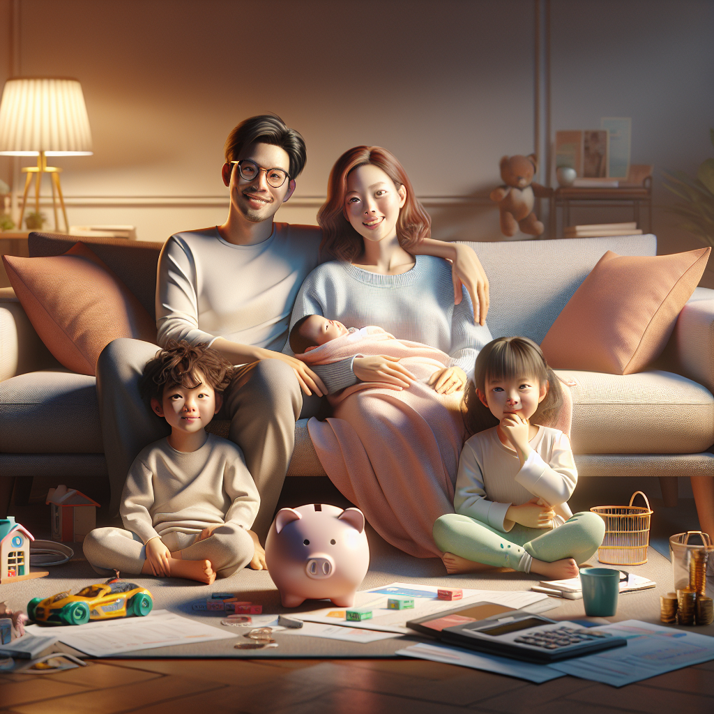 A diverse family with a newborn in a cozy living room, symbolizing the Baby Bonus Program.