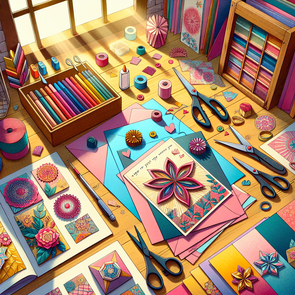 A workspace with colorful crafting materials for making Mother's Day gifts.