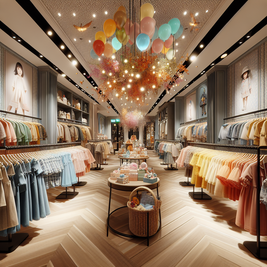 A children's clothing store in Singapore with colorful clothes and a cheerful atmosphere.