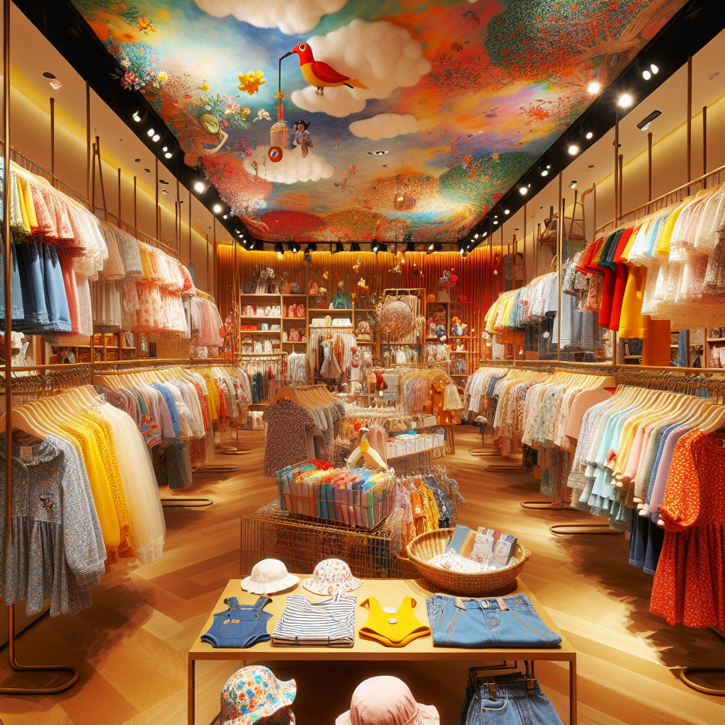 A vibrant children's clothing store in Singapore with stylish outfits and cheerful atmosphere.